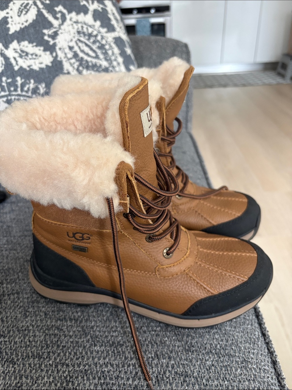 UGG Chestnut Brown Shearling-Lined Waterproof Lace-Up Boots